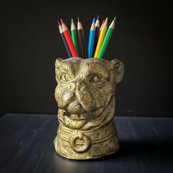 Vintage Bulldog Head Holder – Gold Resin, Mold 1368 – English Club, Gentlemen’s - Picture 11 of 12